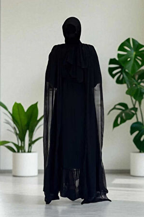 İnci Detaylı Pelerinli Elbise 3973 Siyah