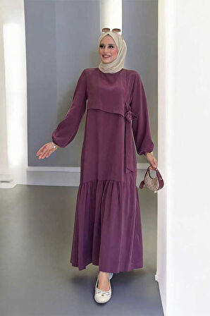 Bağlama Detaylı Elbise 3974 Bordo