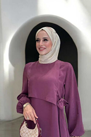Bağlama Detaylı Elbise 3974 Bordo
