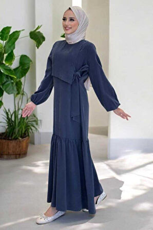 Bağlama Detaylı Elbise 3974 Lacivert