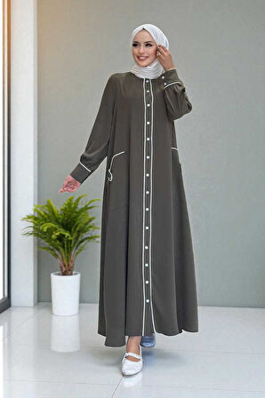 Boydan Düğmeli Ferace Elbise 3975 Haki