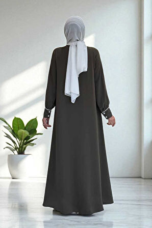 Boydan Düğmeli Ferace Elbise 3975 Haki