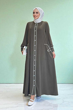Boydan Düğmeli Ferace Elbise 3975 Haki
