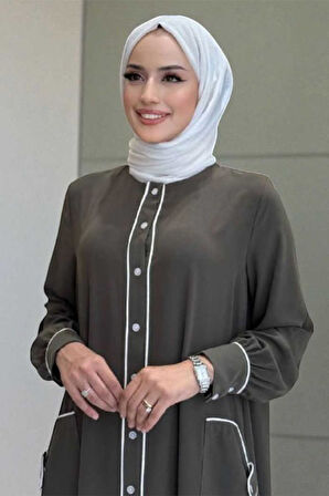 Boydan Düğmeli Ferace Elbise 3975 Haki