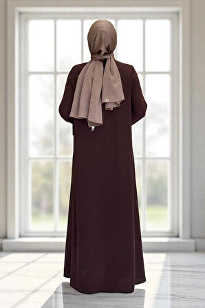 Boydan Düğmeli Ferace Elbise 3975 Kahverengi