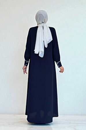 Boydan Düğmeli Ferace Elbise 3975 Lacivert