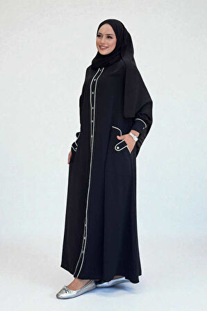 Boydan Düğmeli Ferace Elbise 3975 Siyah