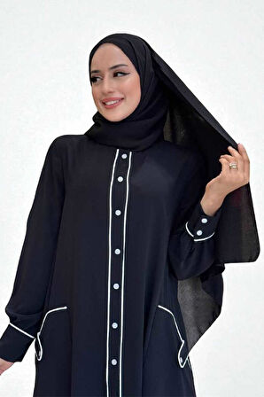 Boydan Düğmeli Ferace Elbise 3975 Siyah