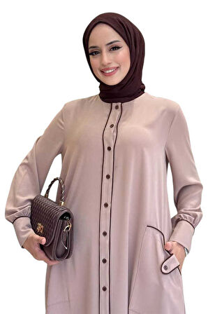 Boydan Düğmeli Ferace Elbise 3975 Vizon