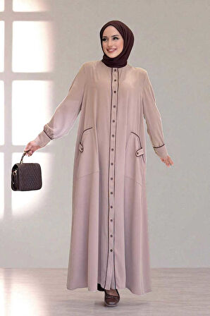 Boydan Düğmeli Ferace Elbise 3975 Vizon