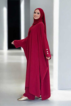 Kol Düğme Detaylı Tunik Pantolon İkili Takım 8688 Bordo