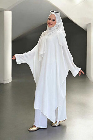 Kol Düğme Detaylı Tunik Pantolon İkili Takım 8688 Ekru