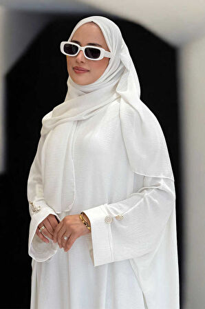 Kol Düğme Detaylı Tunik Pantolon İkili Takım 8688 Ekru