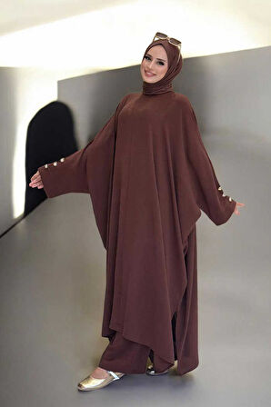 Kol Düğme Detaylı Tunik Pantolon İkili Takım 8688 Kahverengi