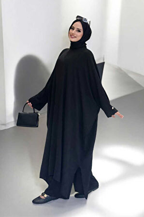 Kol Düğme Detaylı Tunik Pantolon İkili Takım 8688 Siyah