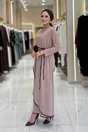 Gül Detaylı Elbise 3976 Vizon