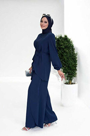 Asimetrik Kesim Tunik Pantolon İkili Takım 8694 Lacivert