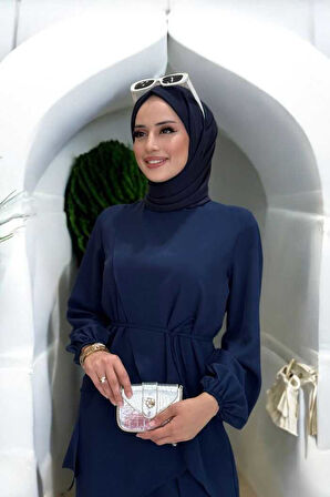 Asimetrik Kesim Tunik Pantolon İkili Takım 8694 Lacivert