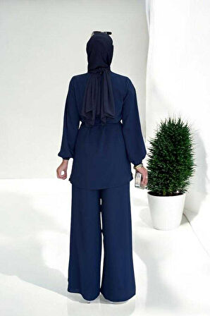 Asimetrik Kesim Tunik Pantolon İkili Takım 8694 Lacivert