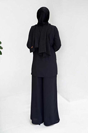 Asimetrik Kesim Tunik Pantolon İkili Takım 8694 Siyah