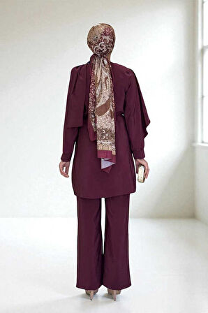 Sedef Kumaş Tunik Pantolon İkili Takım 8693 Bordo