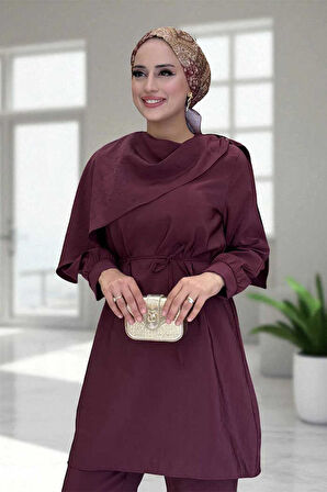 Sedef Kumaş Tunik Pantolon İkili Takım 8693 Bordo