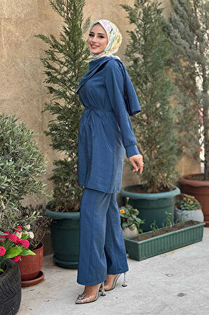 Sedef Kumaş Tunik Pantolon İkili Takım 8693 İndigo