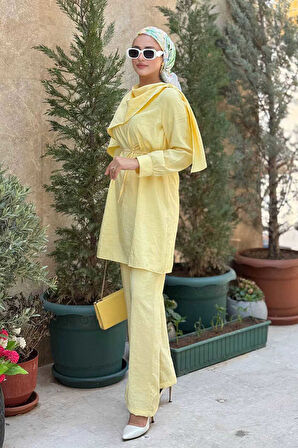 Sedef Kumaş Tunik Pantolon İkili Takım 8693 Sarı