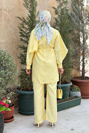 Sedef Kumaş Tunik Pantolon İkili Takım 8693 Sarı