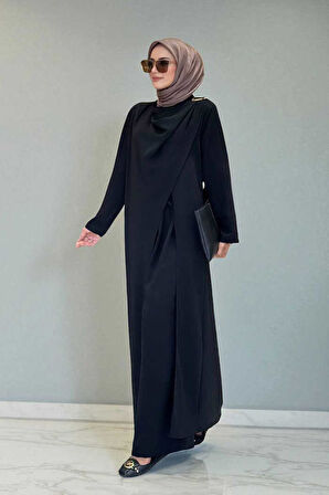 Tek Omuz Gold Toka Detaylı Tunik Pantolon Takım 8698 Siyah