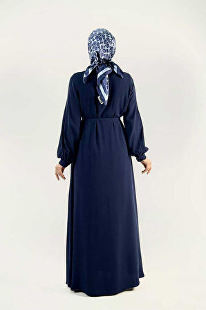 Birit Detaylı Düğmeli Ferace 6043 Lacivert