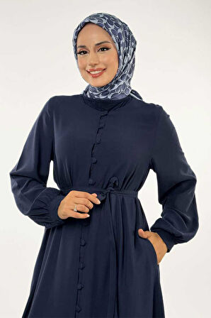 Birit Detaylı Düğmeli Ferace 6043 Lacivert