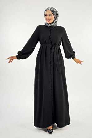 Birit Detaylı Düğmeli Ferace 6043 Siyah