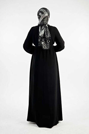 Birit Detaylı Düğmeli Ferace 6043 Siyah