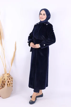 Düğmeli Uzun Kaban 70033 Lacivert