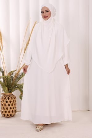 Dubai Sufleli Elbise Takım 6044 Ekru