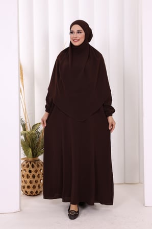 Dubai Sufleli Elbise Takım 6044 Kahverengi