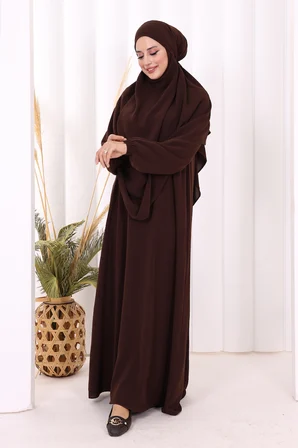 Dubai Sufleli Elbise Takım 6044 Kahverengi