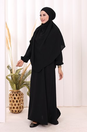 Dubai Sufleli Elbise Takım 6044 Siyah