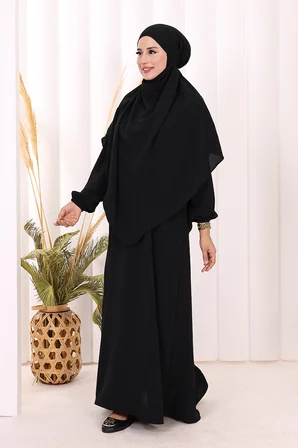 Dubai Sufleli Elbise Takım 6044 Siyah