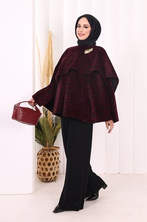 Atkı Detay Leoparlı Panço 70061-1 Bordo