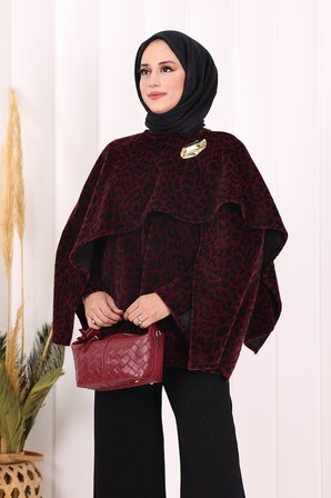 Atkı Detay Leoparlı Panço 70061-1 Bordo