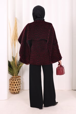 Atkı Detay Leoparlı Panço 70061-1 Bordo