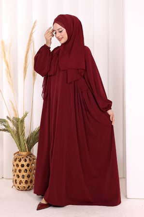 Oval Büzgülü Kol Manşetleri Lastikli  Ferace 6005 Bordo