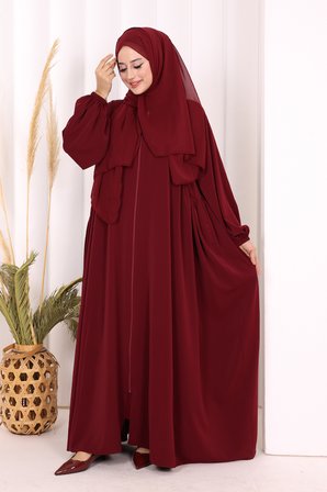 Oval Büzgülü Kol Manşetleri Lastikli  Ferace 6005 Bordo