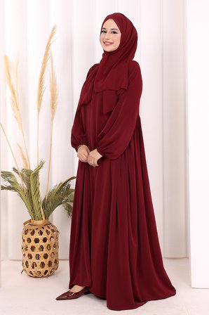 Oval Büzgülü Kol Manşetleri Lastikli  Ferace 6005 Bordo