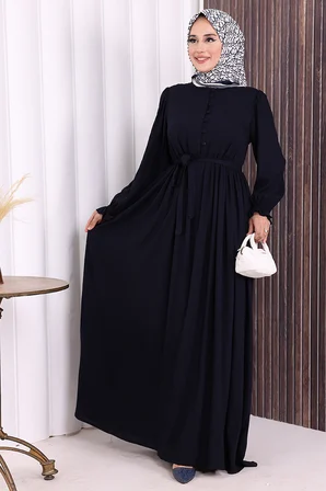 Düğme Detay Elbise 6055 Lacivert