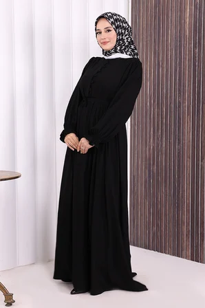Düğme Detay Elbise 6055 Siyah
