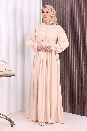 Düğme Detay Elbise 6055 Taş