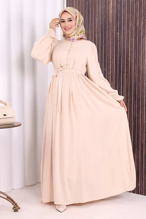 Düğme Detay Elbise 6055 Taş